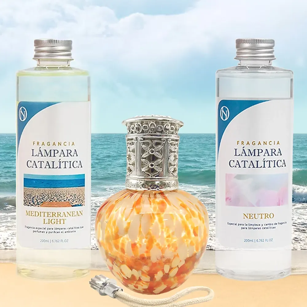 Mamamanuela Pack économique Lampe Catalytique Drops Orange + Parfum Mediterranean Light (500 ml) + Nettoyant Neutre (200 ml) + Mèche Rechange* Désodorisant Et Parfum D'Ambiance