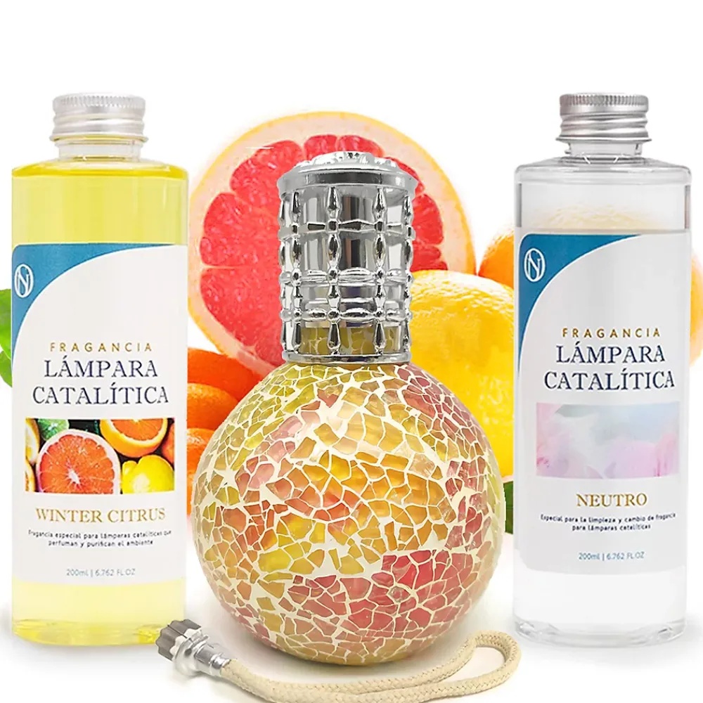 Mamamanuela Pack économique Lampe Catalytique Mosaïque Bicolore + Parfum Winter Citrus (200ml) + Nettoyant Neutre (200ml) + Mèche de Rechange* Désodorisant Et Parfum D'Ambiance