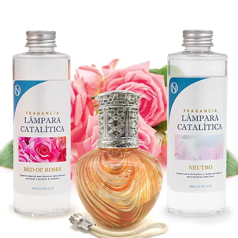 Mamamanuela Pack économique Lampe Catalytique Orange Waves + Parfum Bed of Roses (500 ml) + Nettoyant Neutre (200 ml) + Mèche de Rechange* Désodorisant Et Parfum D'Ambiance