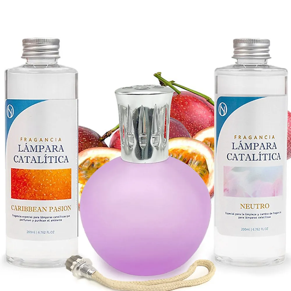 Mamamanuela Pack économique Lampe Catalytique Fuchsia Mat + Parfum Caribbean Passion (500 ml) + Nettoyant Neutre (200 ml) + Mèche de Rechange* Désodorisant Et Parfum D'Ambiance