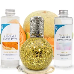 Pack économique Lampe Catalytique Mosaïque Doré + Parfum Waikiki Melon (200 ml) + Nettoyant Neutre (200 ml) + Mèche de Rechange>Mamamanuela Clearance