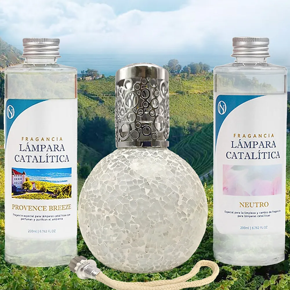 Pack économique Lampe Catalytique Mosaïque Blanc + Parfum Provence Breeze (200ml) + Nettoyant Neutre (200ml) + Mèche de Rechange>Mamamanuela