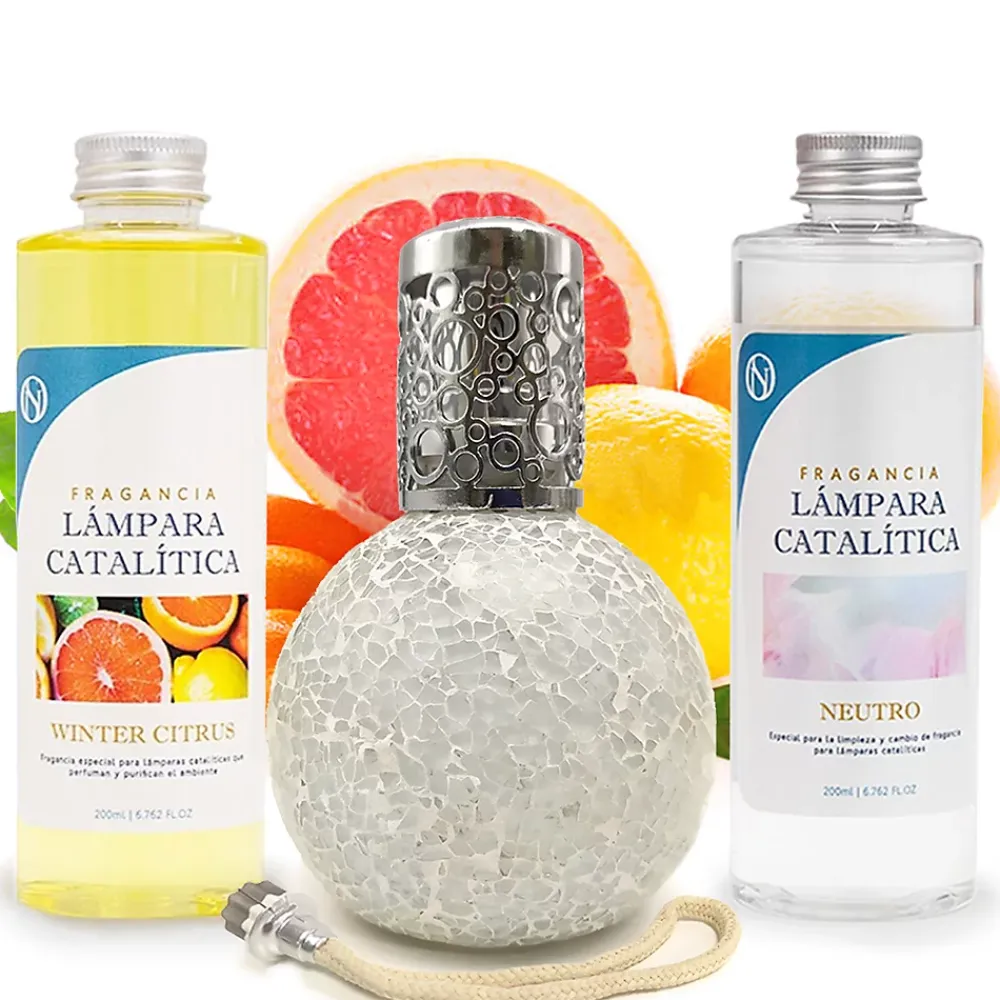 Mamamanuela Pack économique Lampe Catalytique Mosaïque Blanc + Parfum Winter Citrus (500 ml) + Nettoyant Neutre (200 ml) + Mèche de Rechange* Désodorisant Et Parfum D'Ambiance
