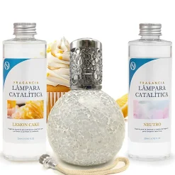 Mamamanuela Pack économique Lampe Catalytique Mosaïque Blanc + Parfum Lemon Cake (200 ml) + Nettoyant Neutre (200 ml) + Mèche de Rechange* Désodorisant Et Parfum D'Ambiance
