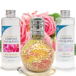 Pack économique Lampe Catalytique Mosaïque Bicolore + Parfum Bed of Roses (200 ml) + Nettoyant Neutre (200 ml) + Mèche de Rechange>Mamamanuela New