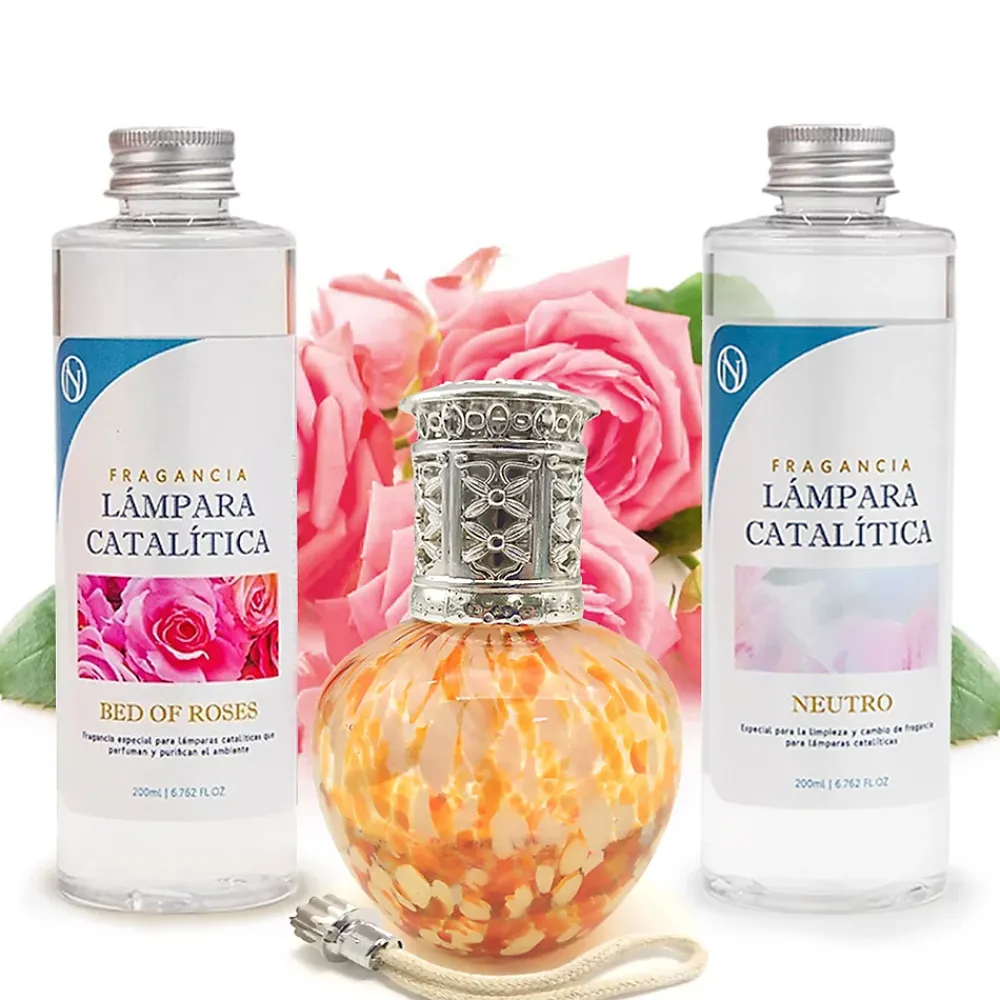 Mamamanuela Pack économique Lampe Catalytique Drops Orange + Parfum Bed of Roses (500 ml) + Nettoyant Neutre (200 ml) + Mèche de Rechange* Désodorisant Et Parfum D'Ambiance