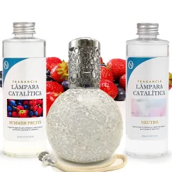 Mamamanuela Pack économique Lampe Catalytique Mosaïque Blanc + Parfum Summer Fruits (500 ml) + Nettoyant Neutre (200 ml) + Mèche de Rechange* Désodorisant Et Parfum D'Ambiance