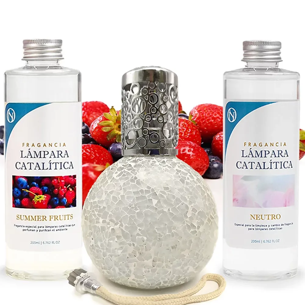 Mamamanuela Pack économique Lampe Catalytique Mosaïque Blanc + Parfum Summer Fruits (500 ml) + Nettoyant Neutre (200 ml) + Mèche de Rechange* Désodorisant Et Parfum D'Ambiance