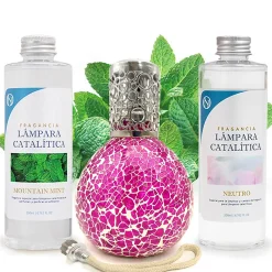 Mamamanuela Pack économique Lampe Catalytique Mosaïque Fuchsia + Parfum Mountain Mint (200 ml) + Nettoyant Neutre (200 ml) + Mèche de Rechange* Désodorisant Et Parfum D'Ambiance