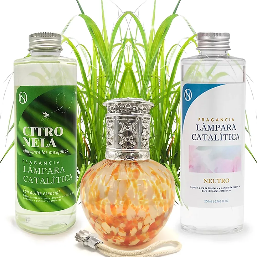 Mamamanuela Pack économique Lampe Catalytique Drops Orange + Parfum Citronnelle (200 ml) + Nettoyant Neutre (200 ml) + Mèche de Rechange* Désodorisant Et Parfum D'Ambiance
