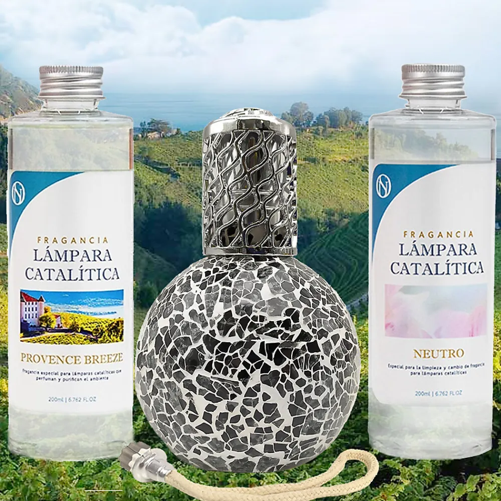 Pack économique Lampe Catalytique Mosaïque Noir + Parfum Provence Breeze (500 ml) + Nettoyant Neutre (200 ml) + Mèche de Rechange>Mamamanuela Online