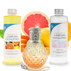 Mamamanuela Pack économique Lampe Catalytique Orange Diamonds + Parfum Winter Citrus (200 ml) + Nettoyant Neutre (200 ml) + Mèche de Rechange* Désodorisant Et Parfum D'Ambiance