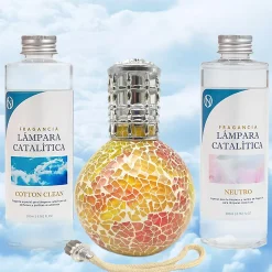 Pack économique Lampe Catalytique Mosaïque Bicolore + Parfum Cotton Clean (200 ml) + Nettoyant Neutre (200 ml) + Mèche de Rechange>Mamamanuela Best