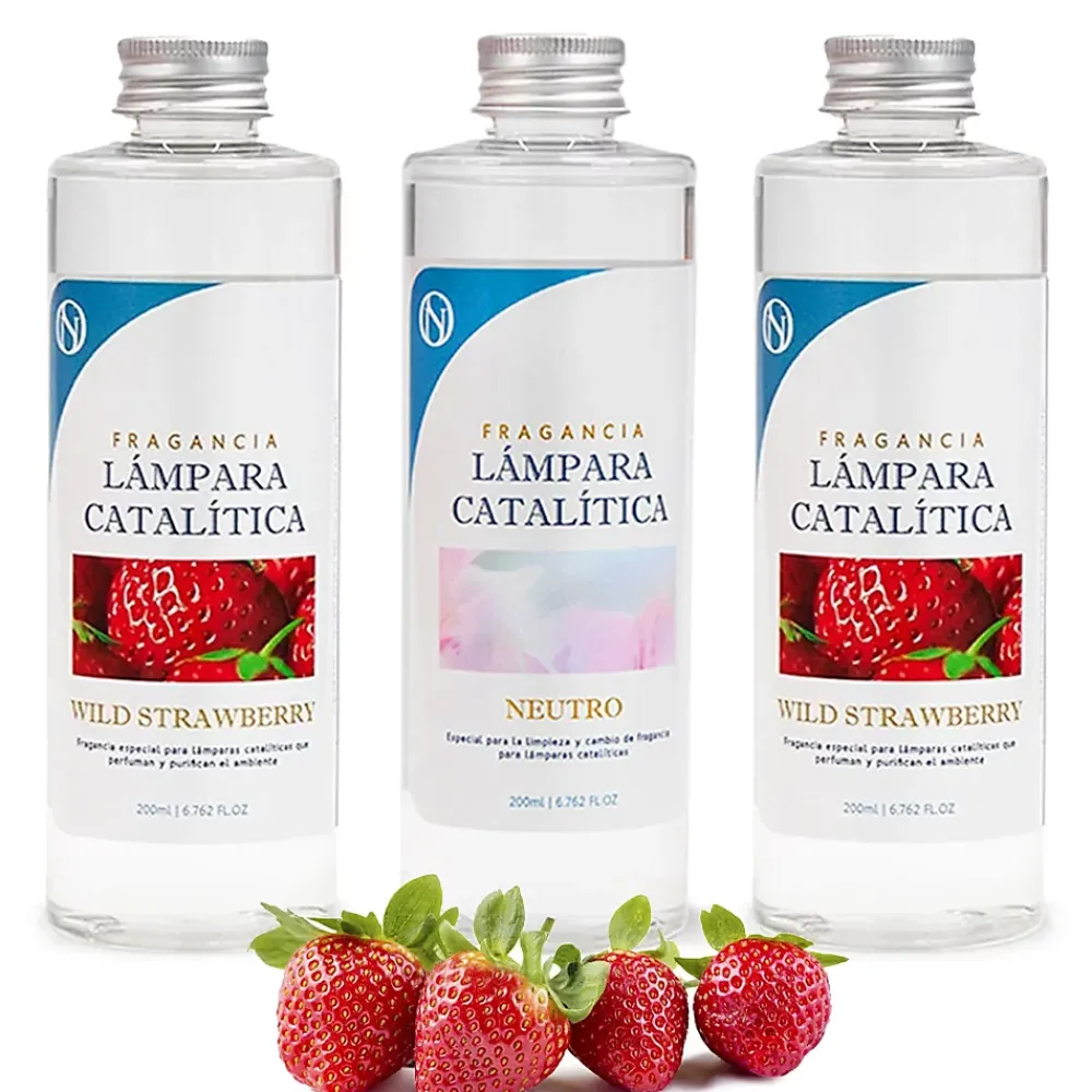 Mamamanuela Pack économique 3x Parfums pour Lampe Catalytique : 2 Arômes Wild Strawberry 500 ml + Nettoyant Neutre 200 ml* Désodorisant Et Parfum D'Ambiance