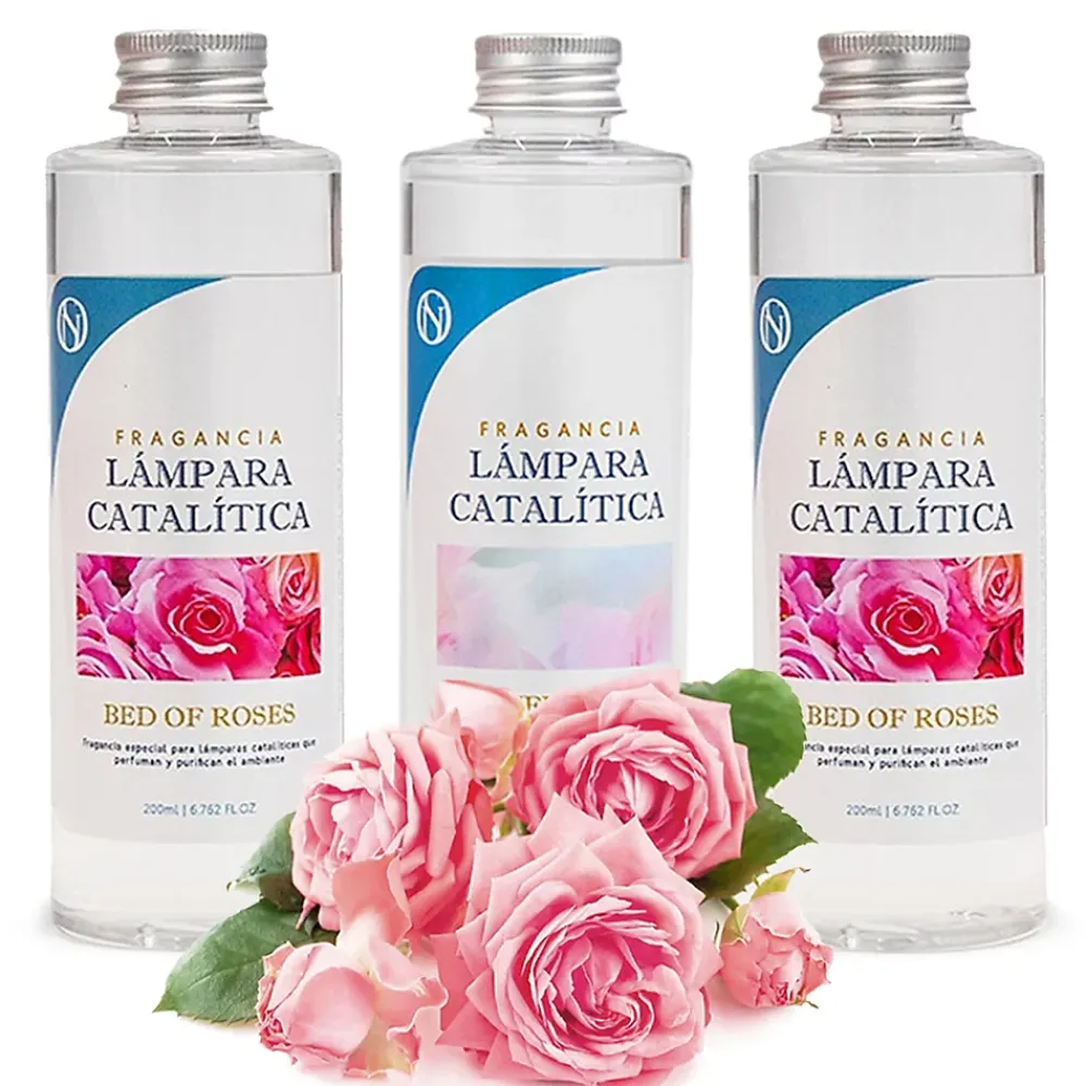 Mamamanuela Pack économique 3x Parfums pour lampe catalytique 200 ml : 2 Arômes Bed of Roses + Nettoyant neutre* Désodorisant Et Parfum D'Ambiance
