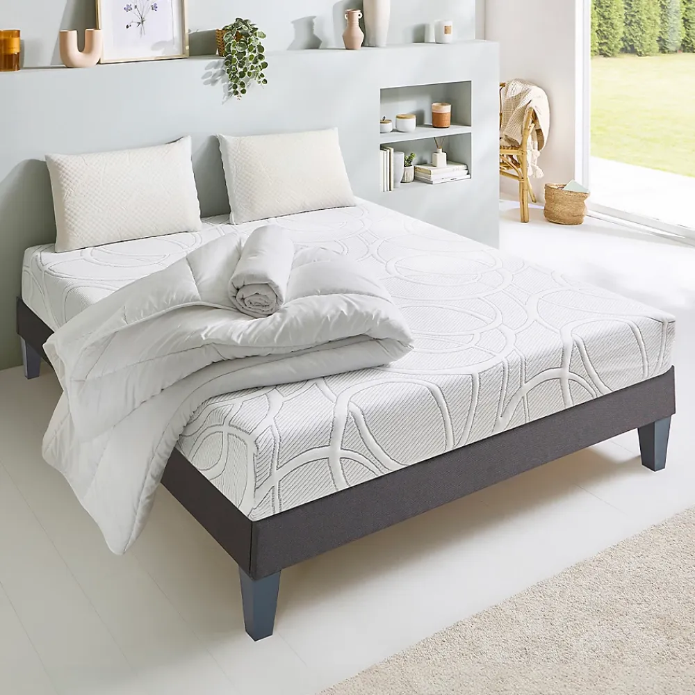 Olympe Literie Pack Eupraxie 180x200 cm Matelas Mousse + Sommier Bois + Accessoires* Ensemble Sommier Et Matelas