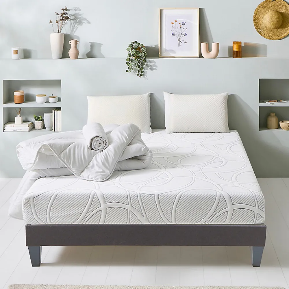 Pack Eupraxie 90x190 cm Matelas Mousse + Sommier Bois + Accessoires>Olympe Literie Online