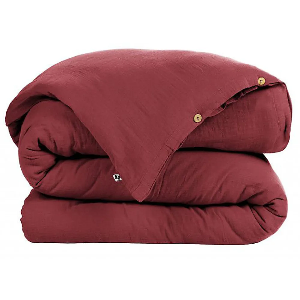 L'Effet Papillon Pack housse de couette "Gaïa" toutes dimensions "Gaze de Coton" - Gaïa Lie de Vin - Pack 3 Pièces pour lit 90 x 190 cm (1 Housse d* Housse De Couette