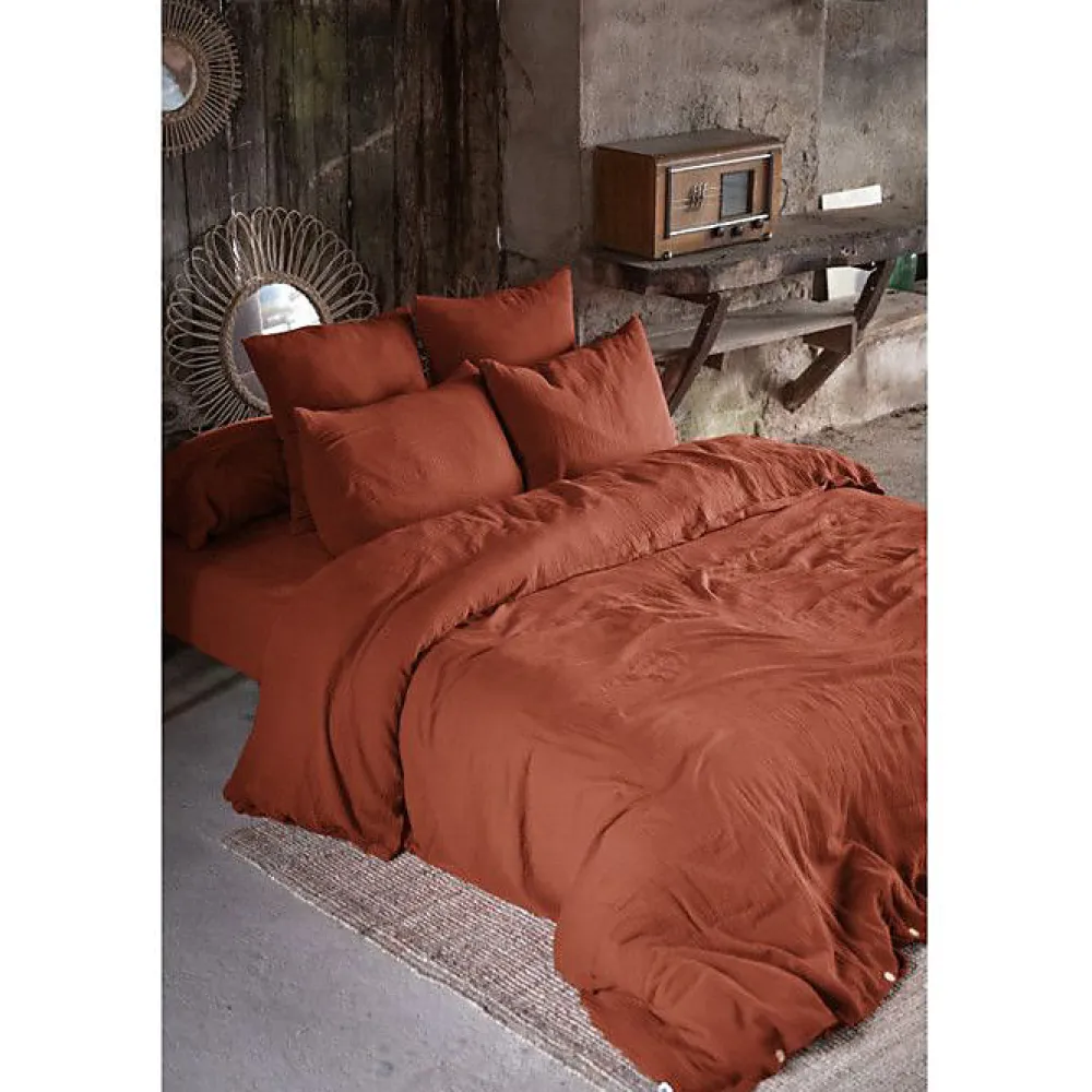 L'Effet Papillon Pack housse de couette "Gaïa" toutes dimensions "Gaze de Coton" - Gaïa Terracotta - Pack 4 Pièces pour lit 180 x 200 cm (1 Housse* Drap Housse|Drap Housse