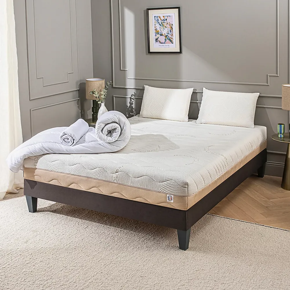 Bellecour Pack Leman 140x200 cm Matelas Mousse + Sommier Bois + Accessoires* Ensemble Sommier Et Matelas