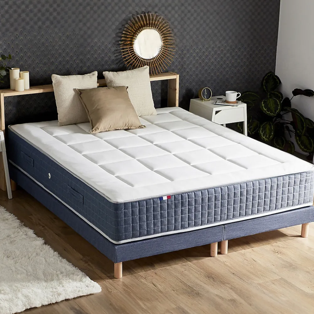 Pack matelas 7 zones sommier bleu couette oreillers 160x200>Idliterie New