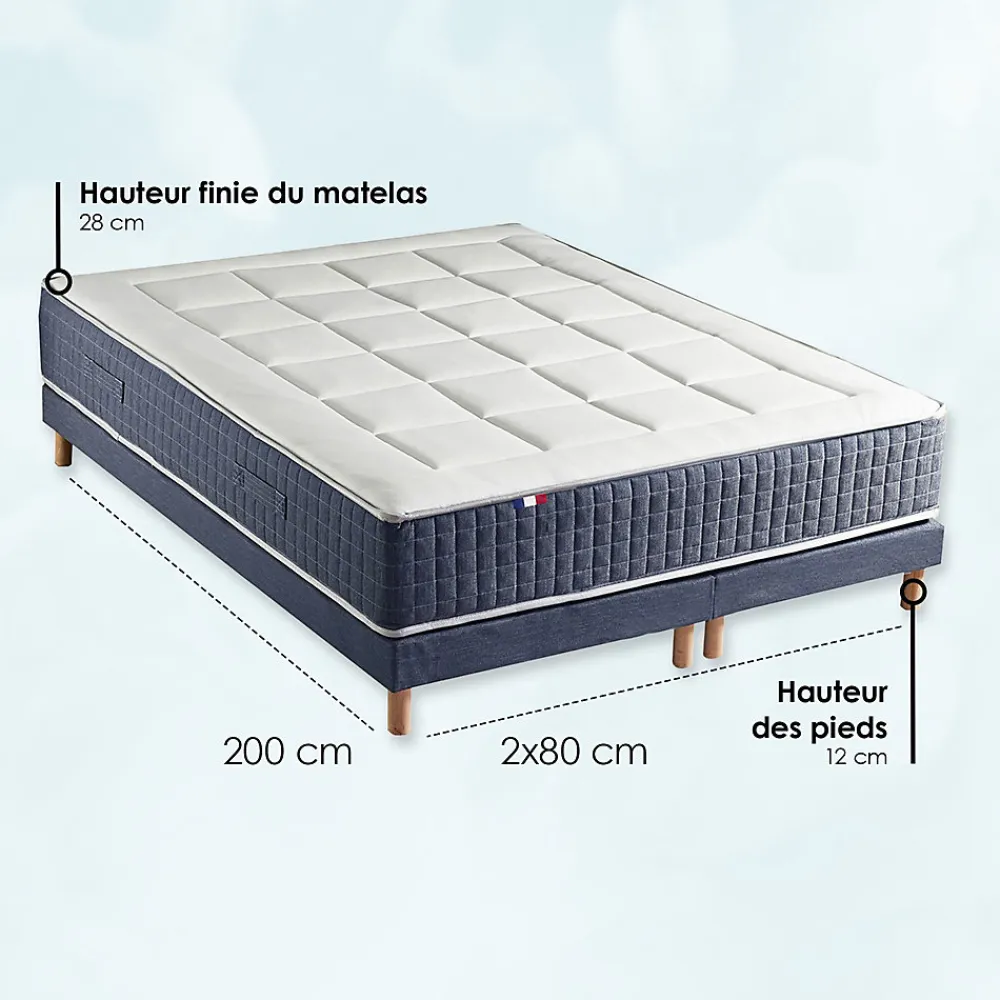 Pack matelas 7 zones sommier bleu couette oreillers 160x200>Idliterie New
