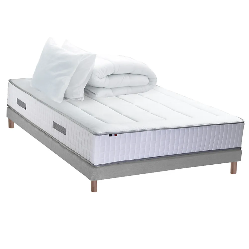 Pack matelas ressort 7 zones et sommier et oreiller couette 140x190>Idliterie