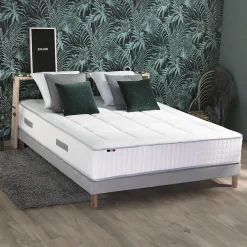 Pack matelas ressort 7 zones et sommier et oreiller couette 140x190><noscript><img width=