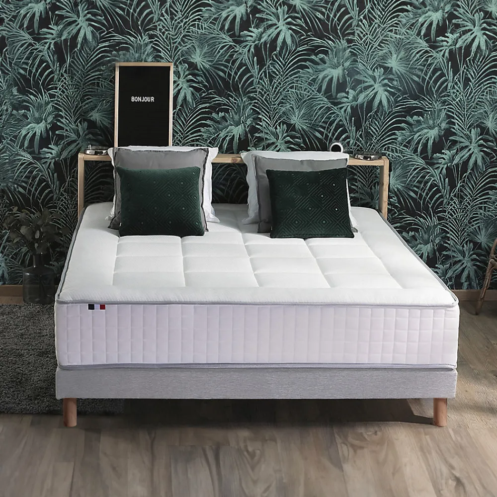 Pack matelas ressort 7 zones et sommier et oreiller couette 140x190>Idliterie