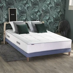 Pack matelas ressort 7 zones sommier oreiller couette 160x200><noscript><img width=