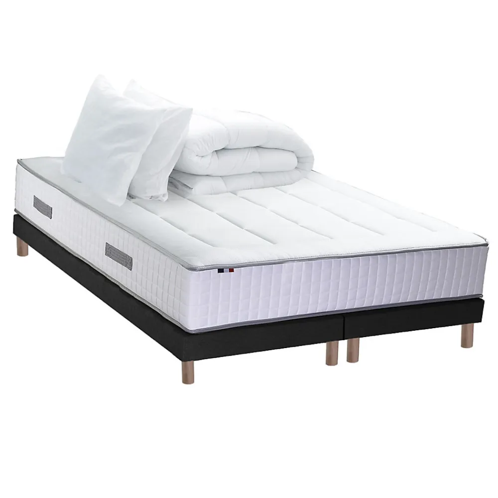 Pack matelas ressort 7 zones sommier oreiller couette 2x80x200>Idliterie Best