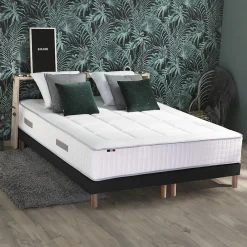 Pack matelas ressort 7 zones sommier oreiller couette 2x80x200><noscript><img width=