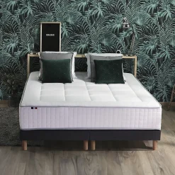 Pack matelas ressort 7 zones sommier oreiller couette 2x90x200><noscript><img width=