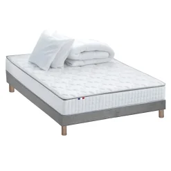 Pack matelas ressorts ASTRE + sommier kit gris + couette et oreillers 140x200>Idliterie Hot