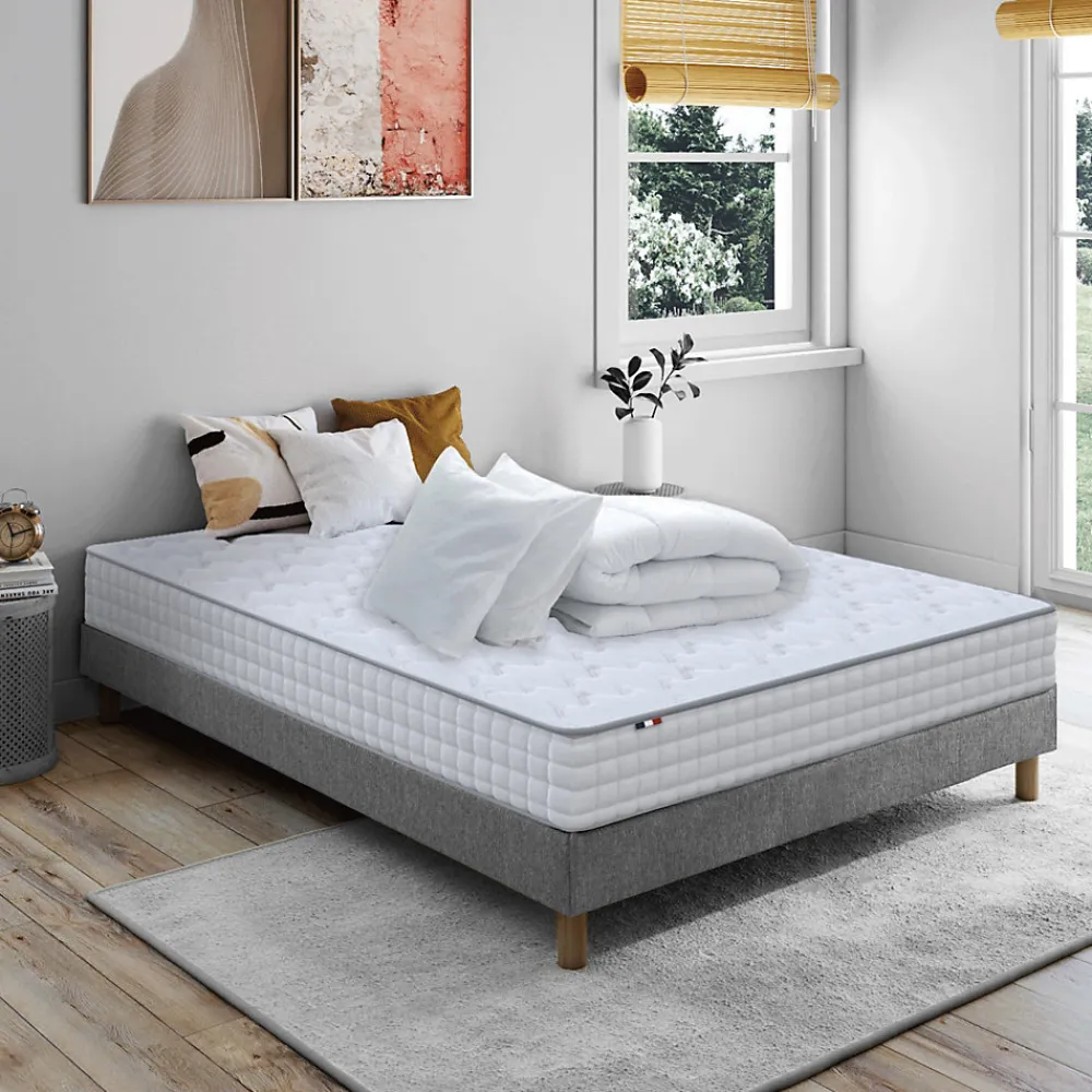 Pack matelas ressorts ASTRE + sommier kit gris + couette et oreillers 140x200>Idliterie Hot
