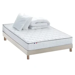 Idliterie Pack matelas ressorts ASTRE + sommier kit beige + couette et oreillers 160x200* Ensemble Sommier Et Matelas