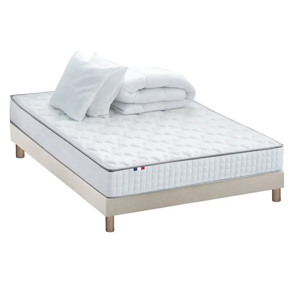 Idliterie Pack matelas ressorts ASTRE + sommier kit beige + couette et oreillers 160x200* Ensemble Sommier Et Matelas