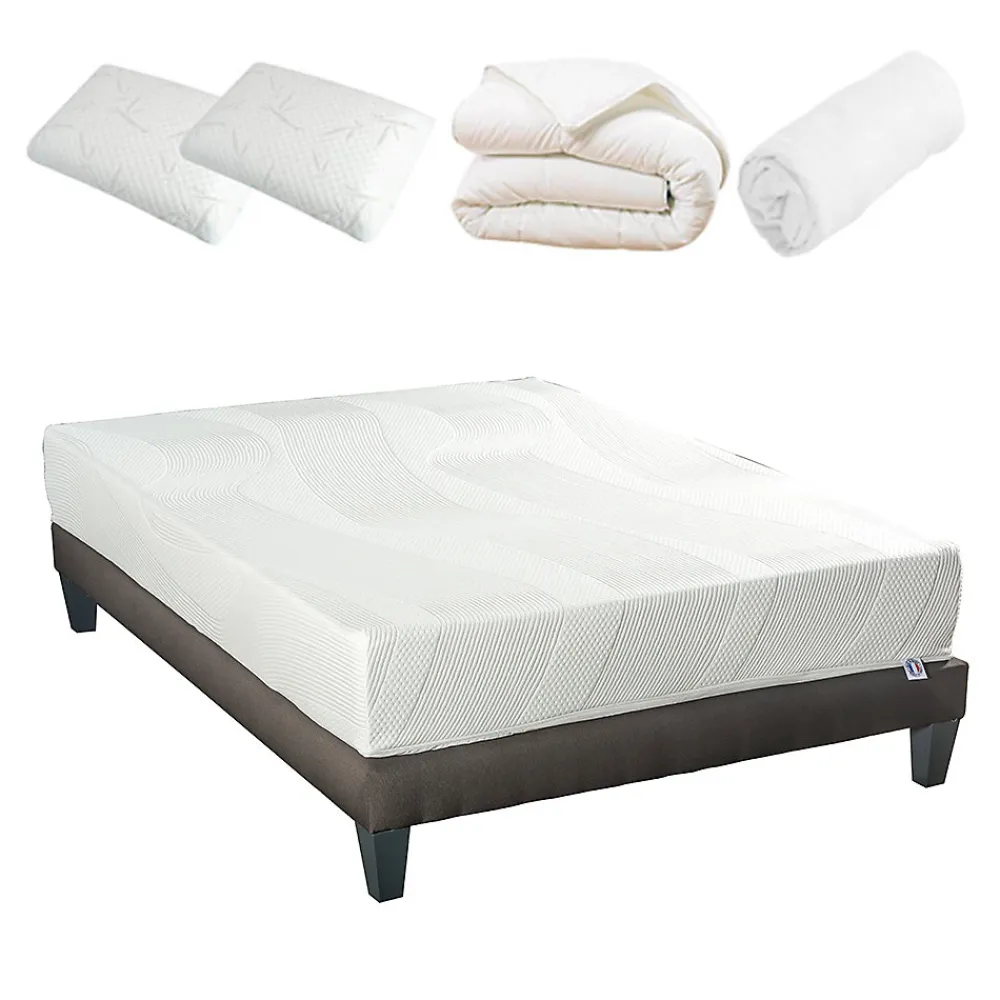 Bellecour Pack Paris 140x190 cm Matelas Mousse + Sommier Bois + Accessoires* Ensemble Sommier Et Matelas