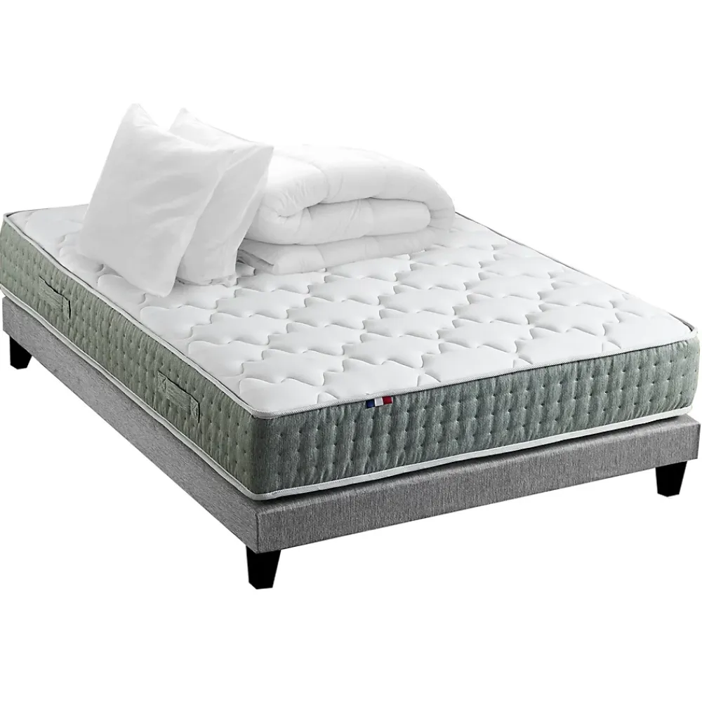 Idliterie Pack ressort 7 zones sommier couette oreiller 160x200* Ensemble Sommier Et Matelas