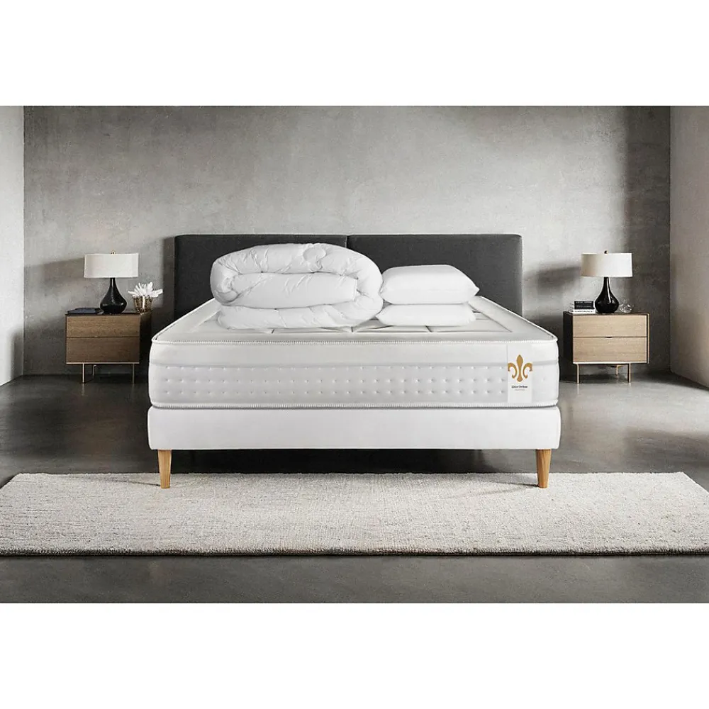 Pack sommier kit matelas Ressorts ensachés et mémoire de forme avec couette et oreillers>Litier Deluxe Best
