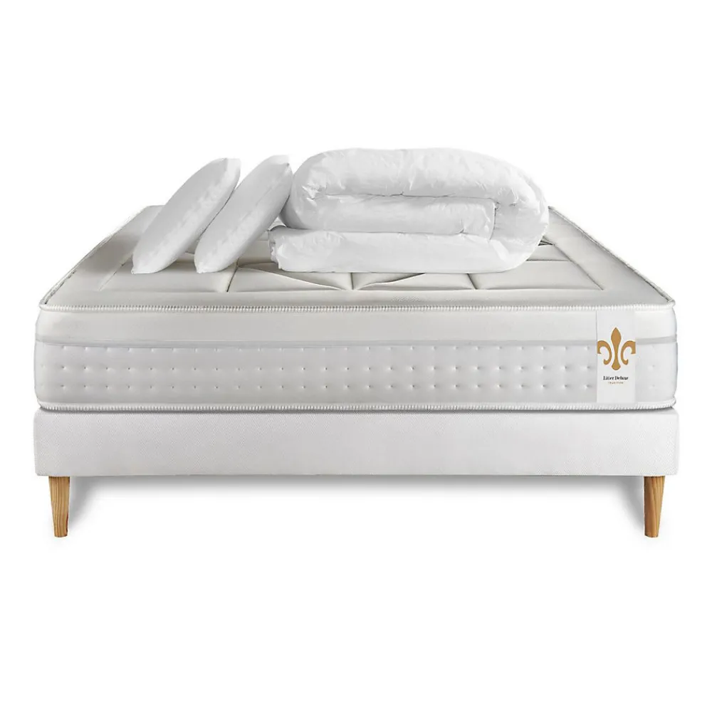 Pack sommier kit matelas Ressorts ensachés et mémoire de forme avec couette et oreillers>Litier Deluxe Best