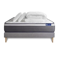 Actisom Pack sommier kit matelas Latex et mémoire de forme avec couette et oreillers* Ensemble Sommier Et Matelas
