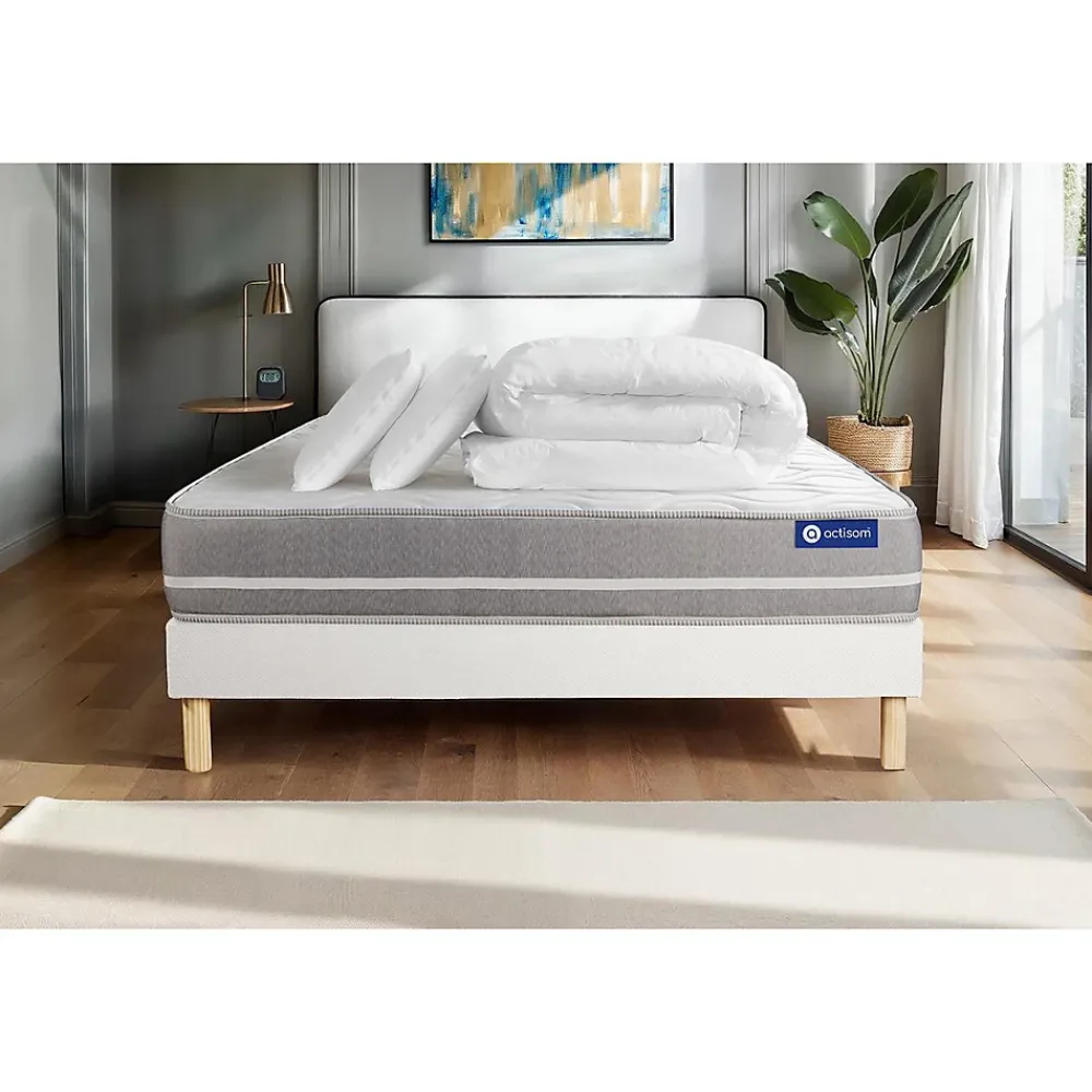 Actisom Pack sommier kit matelas Mémoire de forme avec couette et oreillers* Ensemble Sommier Et Matelas