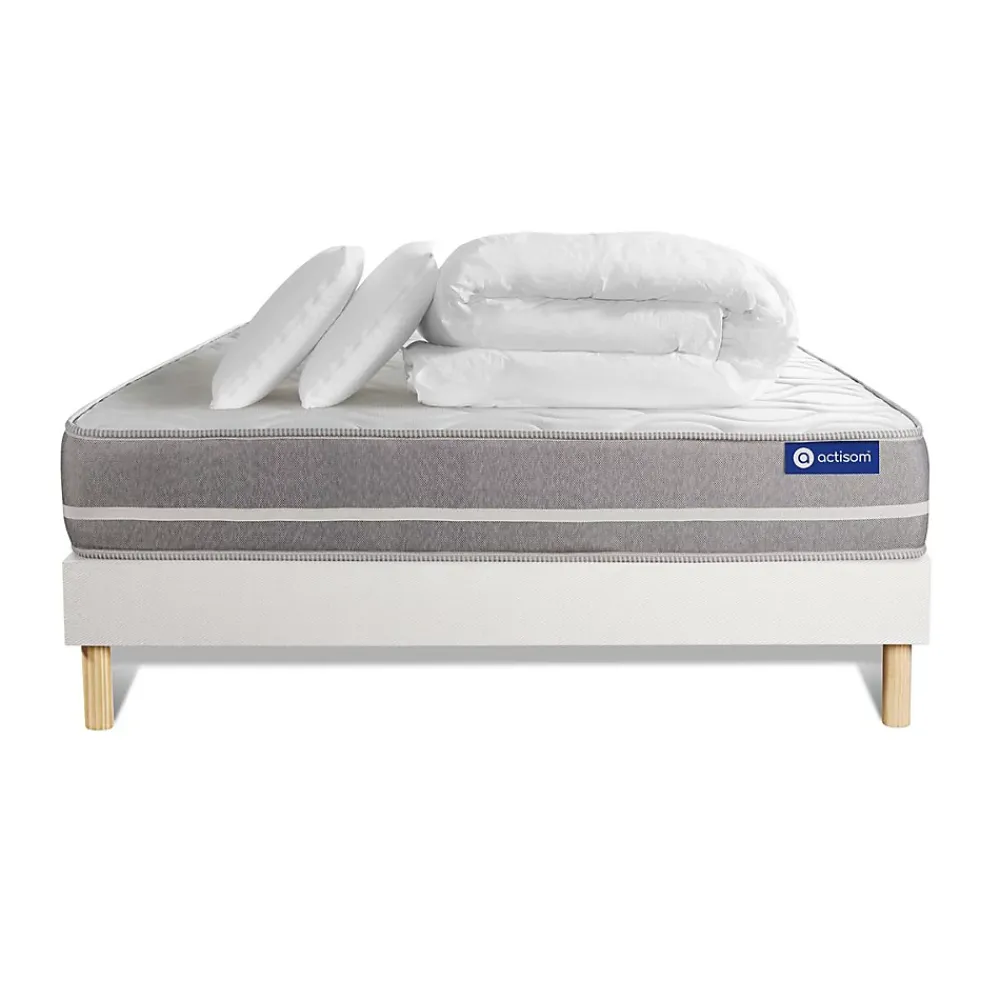 Actisom Pack sommier kit matelas Mémoire de forme avec couette et oreillers* Ensemble Sommier Et Matelas