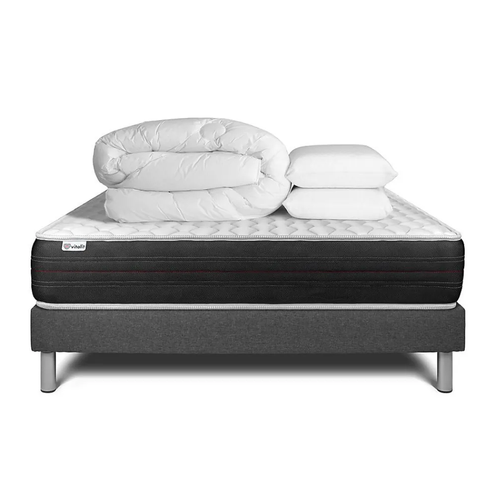 Vitalit Pack sommier kit matelas Ressorts ensachés avec couette et oreillers* Ensemble Sommier Et Matelas