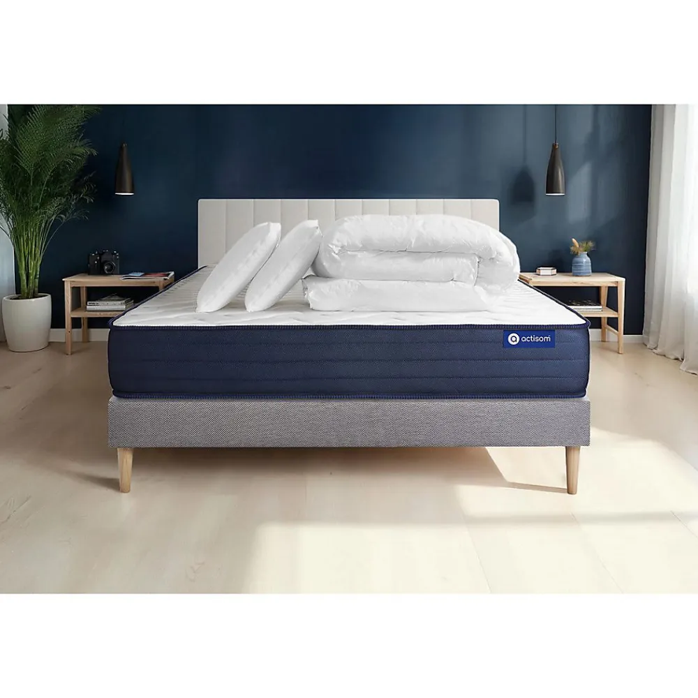 Actisom Pack sommier kit matelas Mémoire de forme avec couette et oreillers* Ensemble Sommier Et Matelas