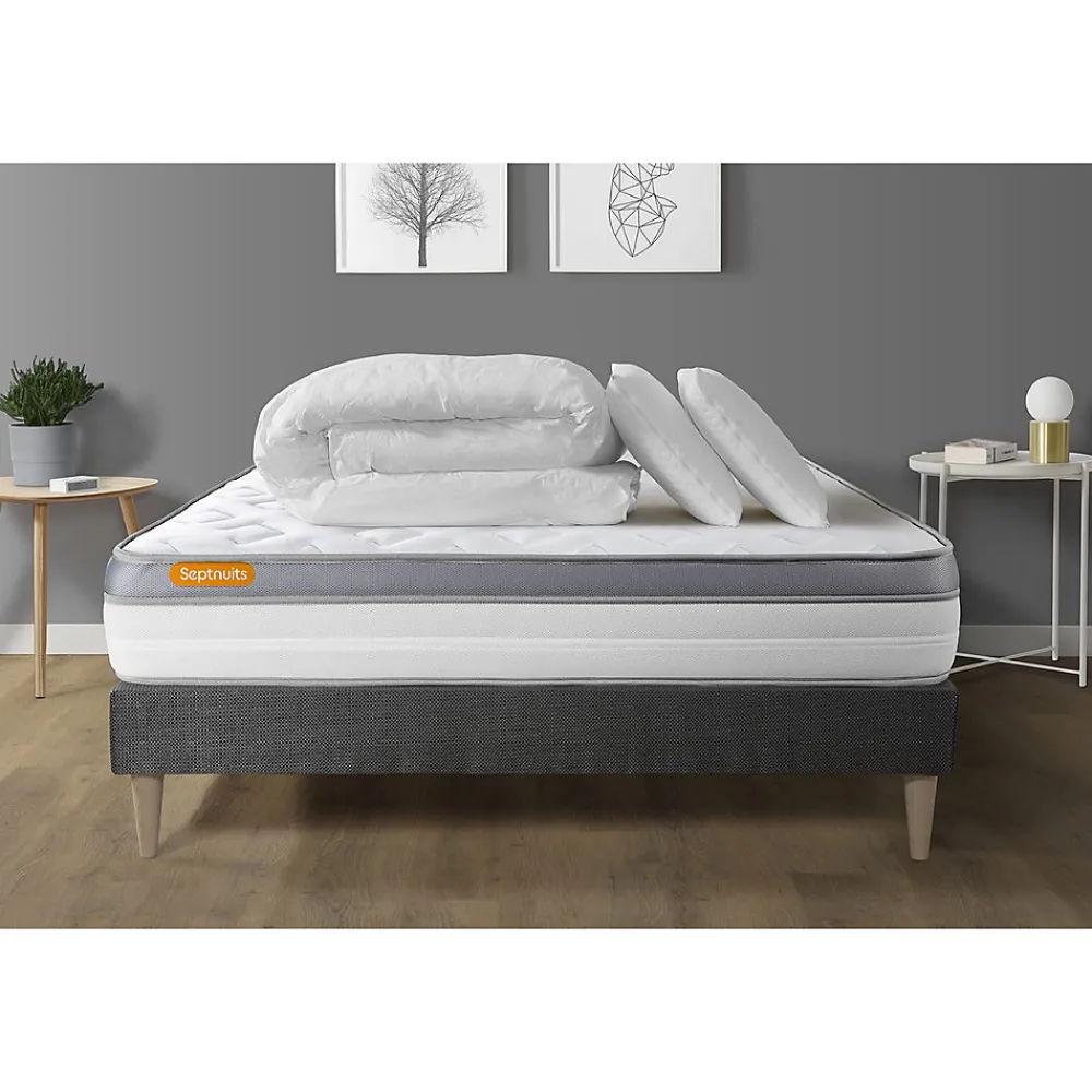 Sept Nuits Pack sommier kit matelas Mémoire de forme avec couette et oreillers* Ensemble Sommier Et Matelas