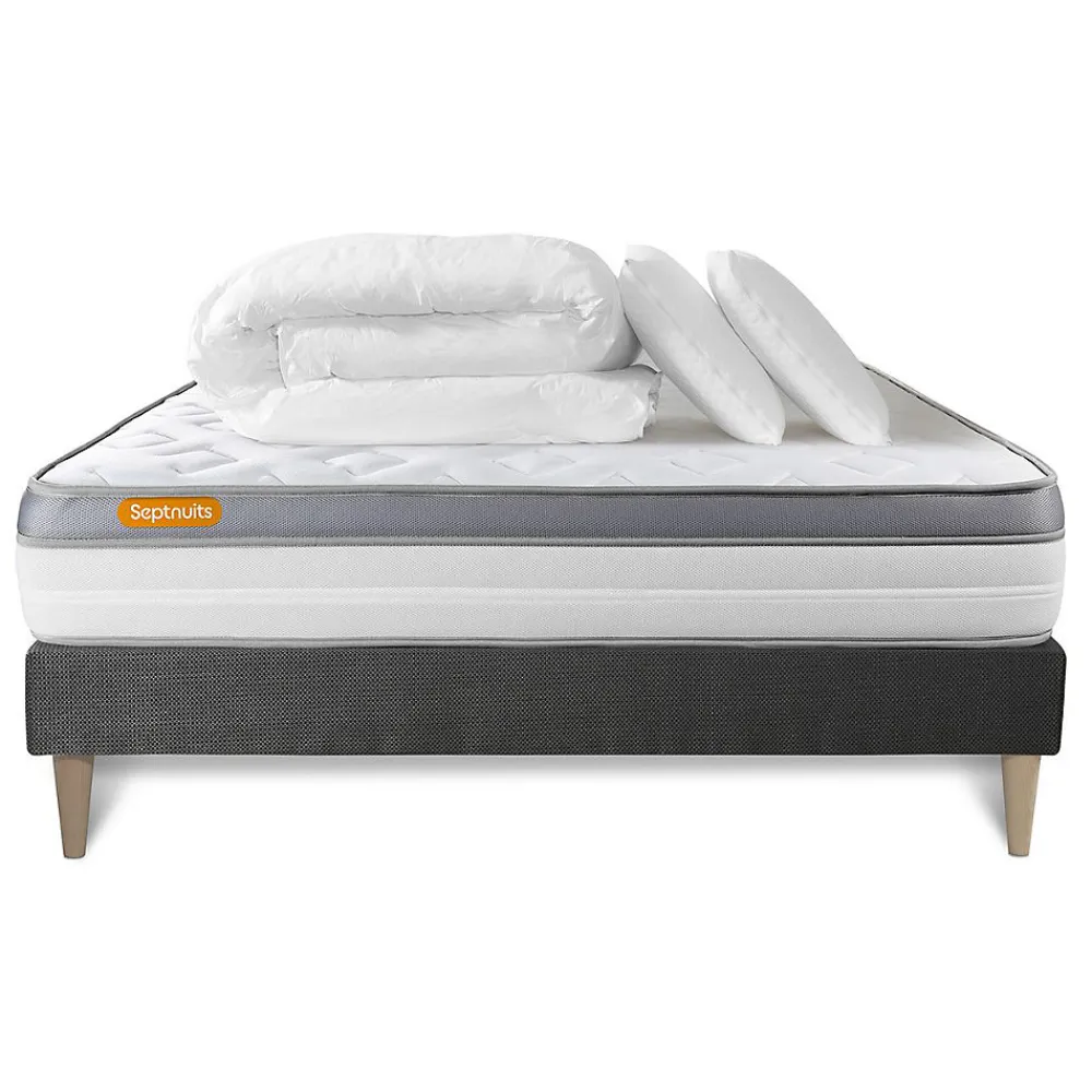 Sept Nuits Pack sommier kit matelas Mémoire de forme avec couette et oreillers* Ensemble Sommier Et Matelas