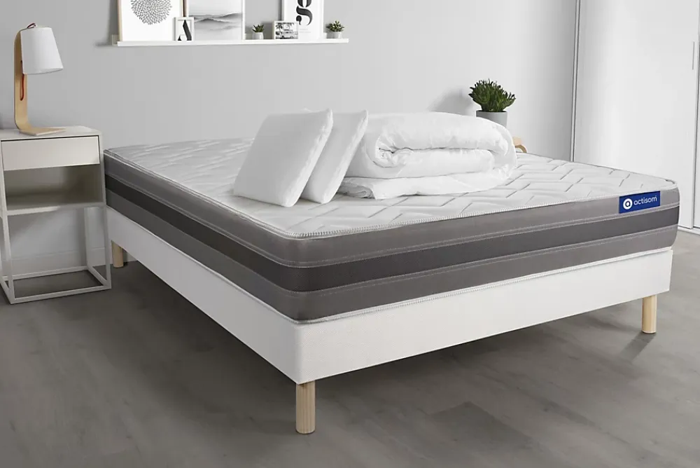Actisom Pack sommier kit matelas Latex et mémoire de forme avec couette et oreillers* Ensemble Sommier Et Matelas