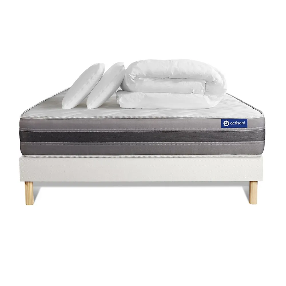 Actisom Pack sommier kit matelas Latex et mémoire de forme avec couette et oreillers* Ensemble Sommier Et Matelas